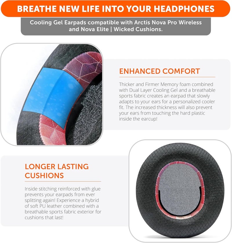 WC فريز نوفا برو لاسلكي - وسائد أذن جل تبريد لنوفا برو لاسلكي و نوفا إليت (لا تناسب النماذج الأخرى)، من ويكيد كوشنز، سميكة ومريحة للغاية | أحمر سداسي - Image 4